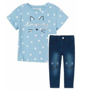 Toddler Girl Cat Jeans Blue Dot Tee 4T NEW